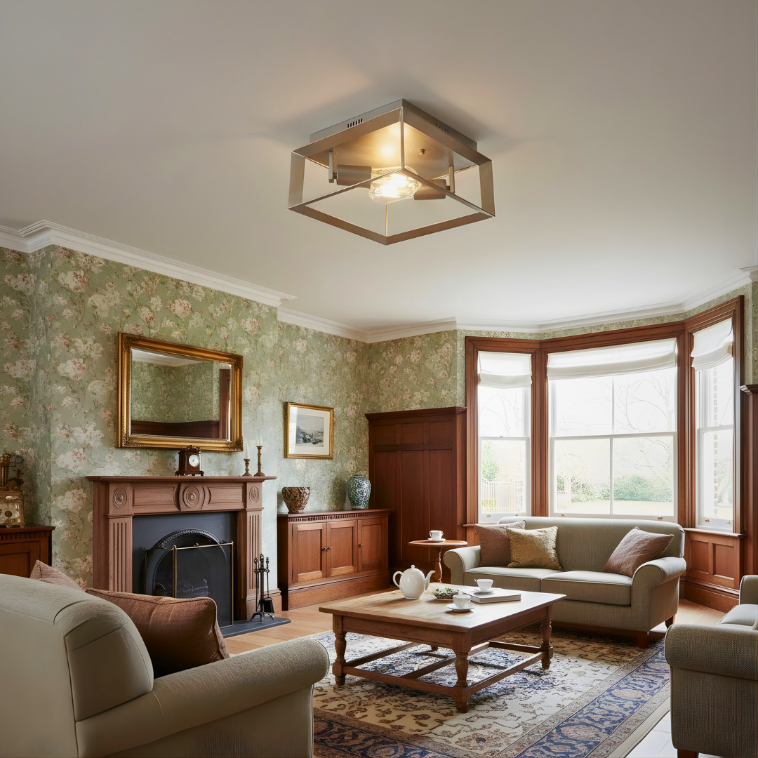 Searchlight Heaton 2Lt Ceiling Light| Brushed Silver Gold Finish