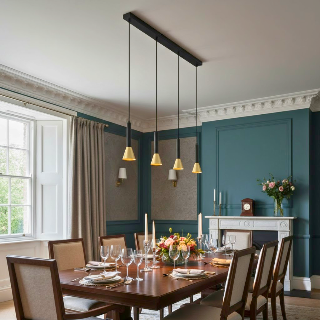 Signal 4Lt Bar Pendant - Black & Gold Metal