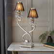 Oksana Nickel Twin Table Lamp & Chocolate Shades - Comet Lighting