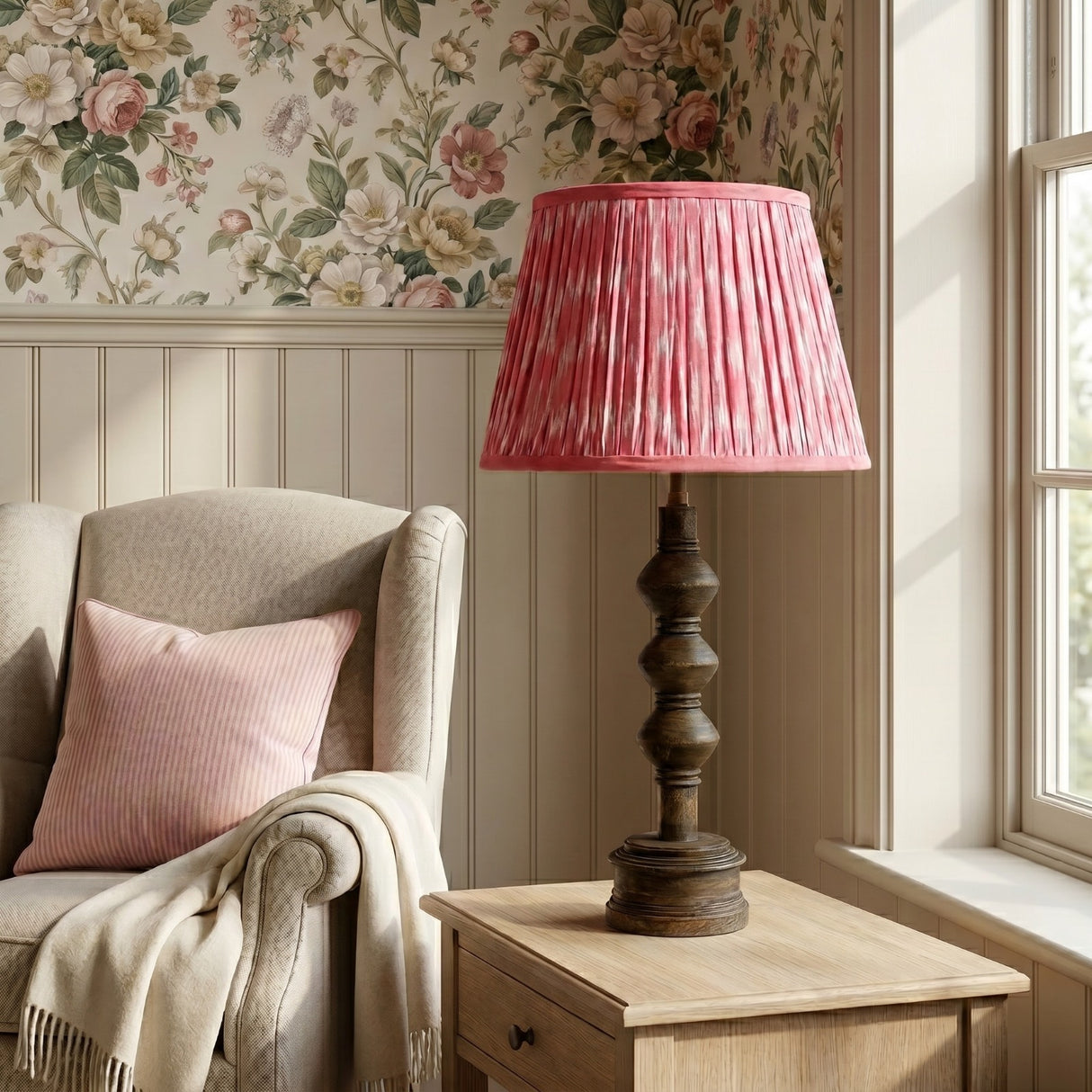 Coral Pink Ikat Lampshade