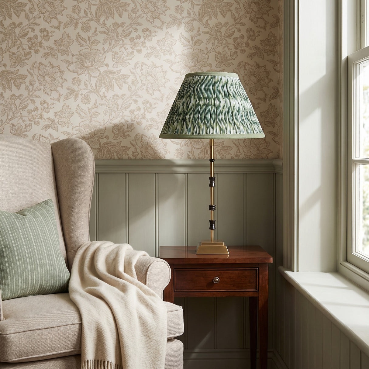 Green & White Ikat Lampshade