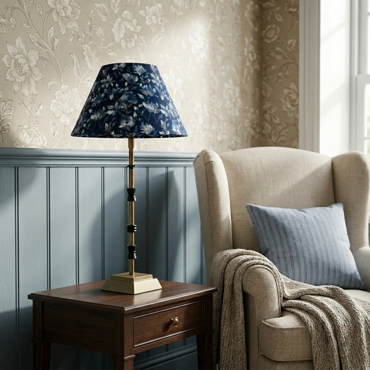 Indigo Blooms lampshade