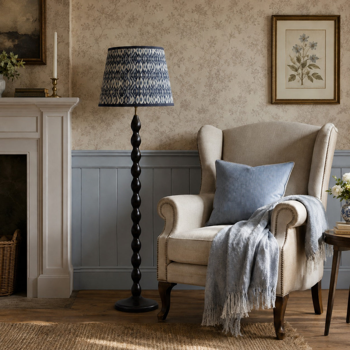 Blue & White Ikat Cotton Lampshade