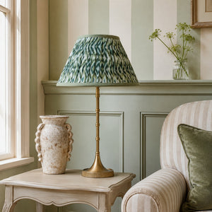 AARTIN Pixie Metal Table Lamp With Green & White Ikat Lampshade