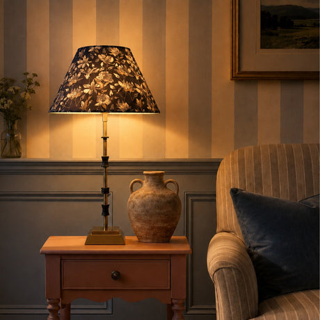 AARTIN Lily Metal Table Lamp With Indigo Blooms Lampshade