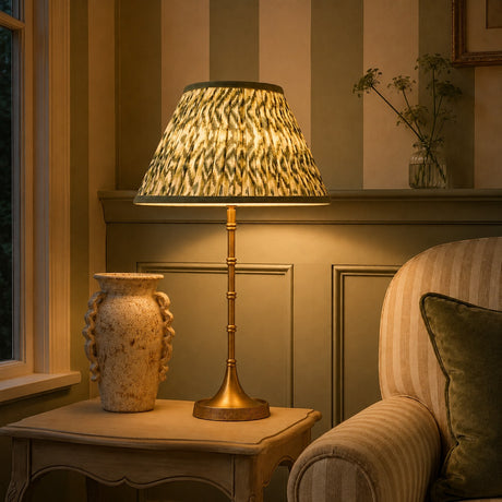 AARTIN Pixie Metal Table Lamp With Green & White Ikat Lampshade