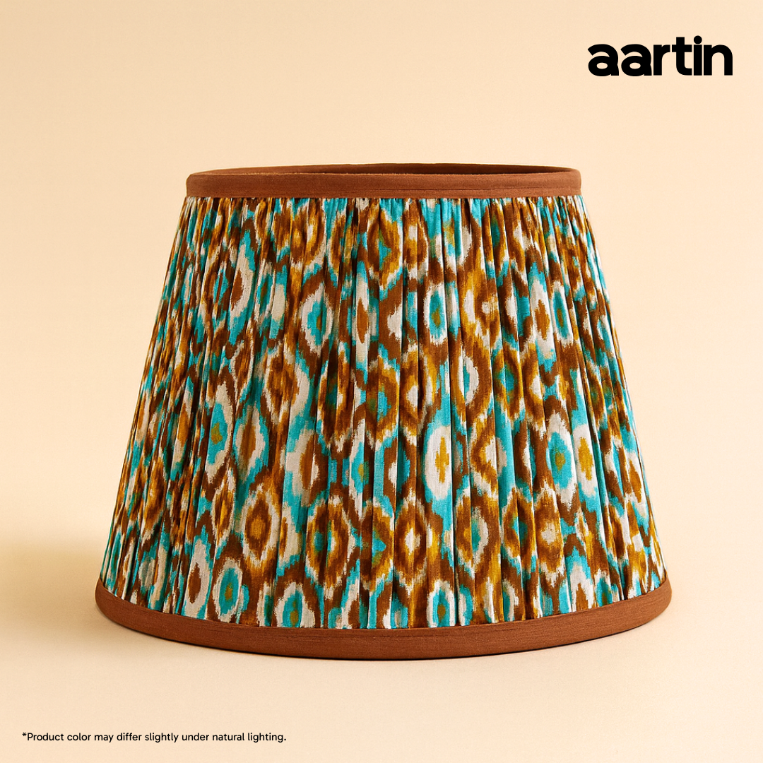 AARTIN 35 CM ORANGE & BLUE IKAT STRAIGHT EMPIRE GATHERED LAMPSHADE IN COTTON