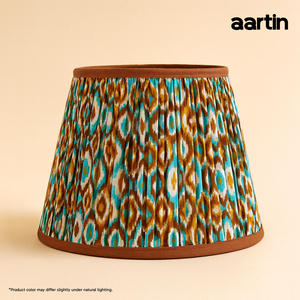AARTIN 35 CM ORANGE & BLUE IKAT STRAIGHT EMPIRE GATHERED LAMPSHADE IN COTTON