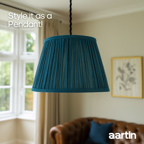 AARTIN STRAIGHT EMPIRE GATHERED LAMPSHADE IN BLUE SILK