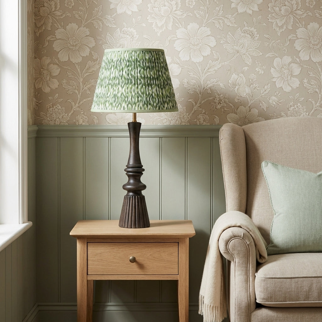 Green & White Ikat Cotton Lampshade