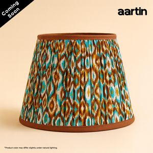 AARTIN 35 CM ORANGE & BLUE IKAT STRAIGHT EMPIRE GATHERED LAMPSHADE IN COTTON