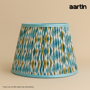 AARTIN 35 CM BLUE & GREEN IKAT STRAIGHT EMPIRE GATHERED LAMPSHADE IN COTTON