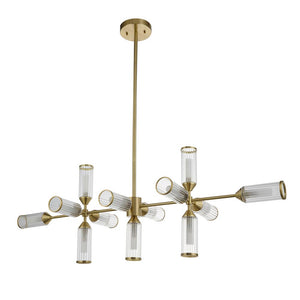 Avon 13Lt Linear Pendant Ceiling Light Satin Brass w/ Ribbed & Frosted Glass