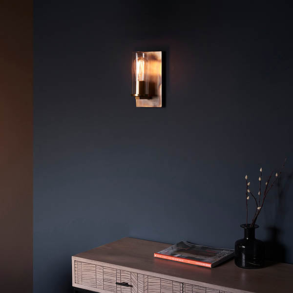 Arun Wall Light Bronze Patina Plate & Clear Glass