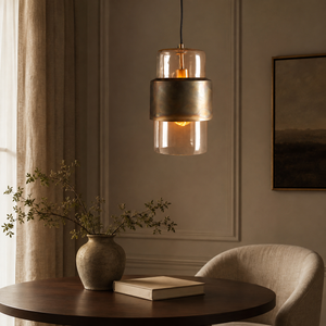 Arun Pendant Ceiling Light Bronze Patina Plate & Clear Glass