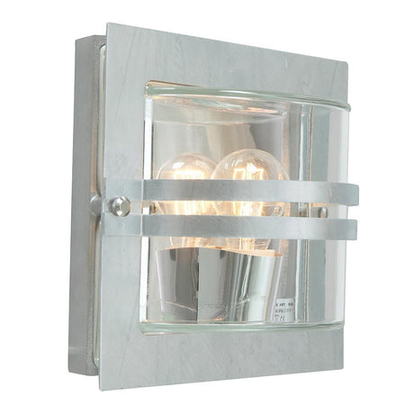 Bern 1 Light Wall Lantern - Galvanised With Clear Glass - Comet Lighting