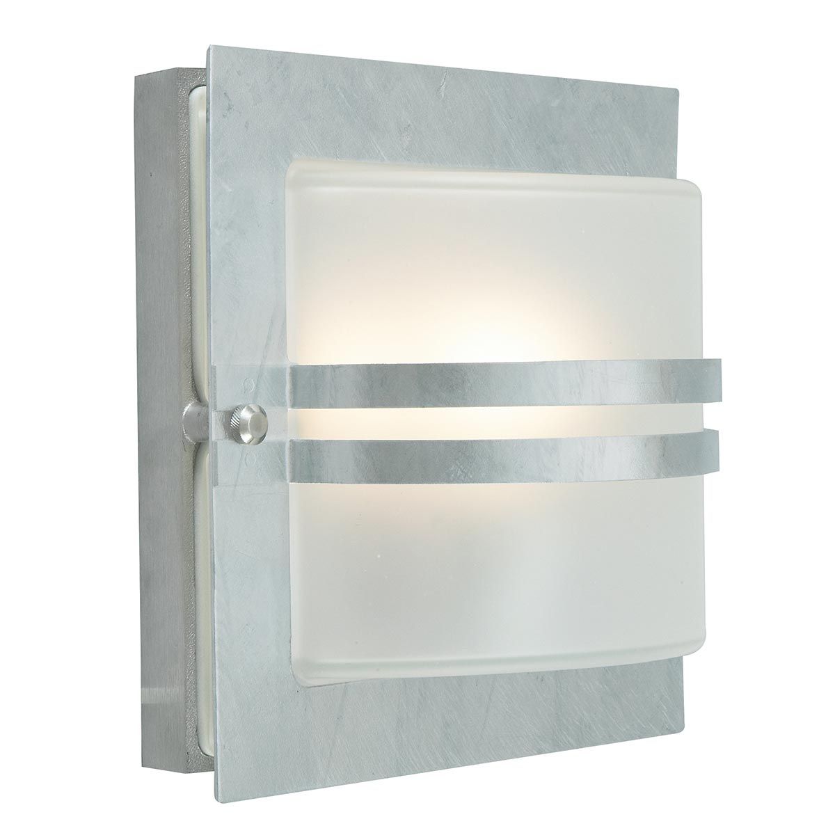 Bern 1 Light Wall Lantern - Galvanised With Frosted Glass - Comet Lighting