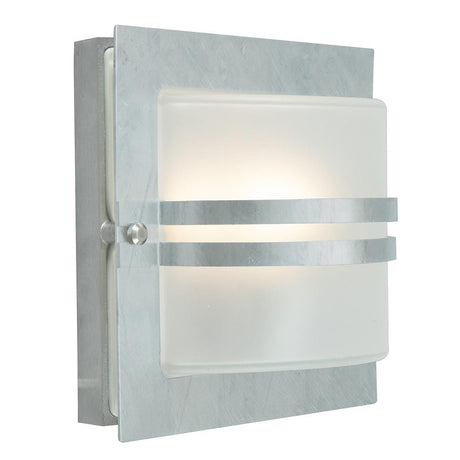 Bern 1 Light Wall Lantern - Galvanised With Frosted Glass - Comet Lighting