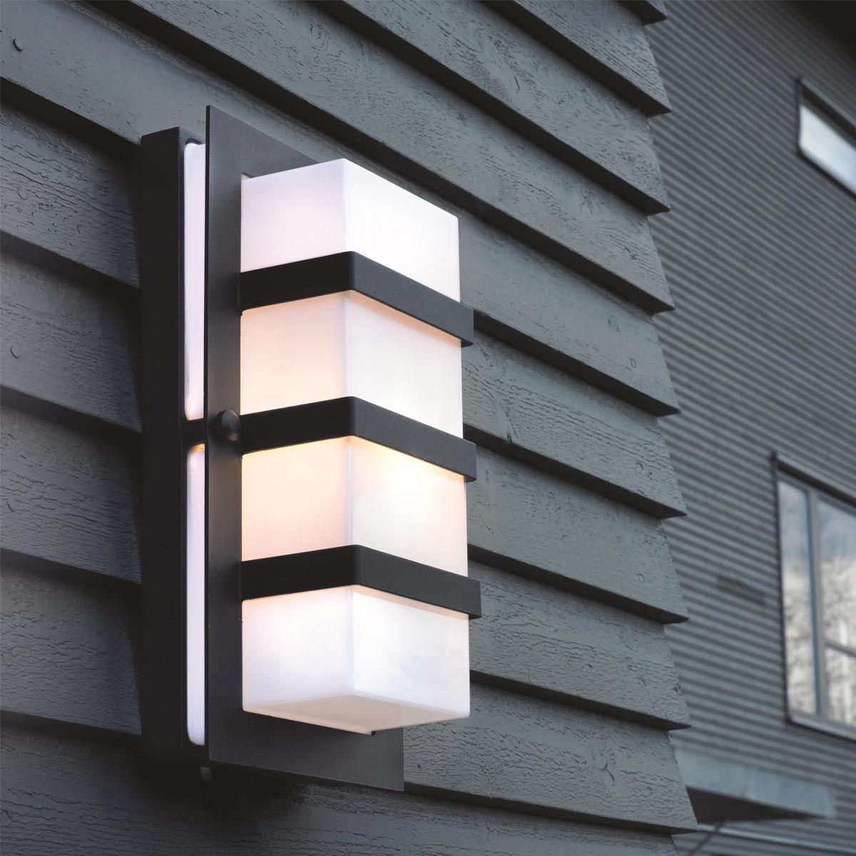 Boden 1 Light Wall Light - Black With Opal Glass - Comet Lighting