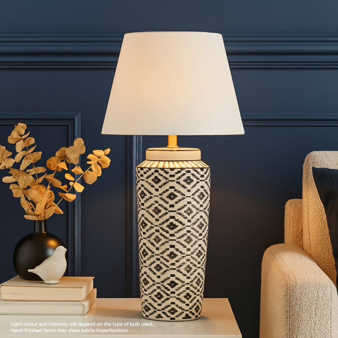AARTIN WILLOW TABLE LAMP IN CERAMIC WITH IKAT PATTERN (BASE ONLY)