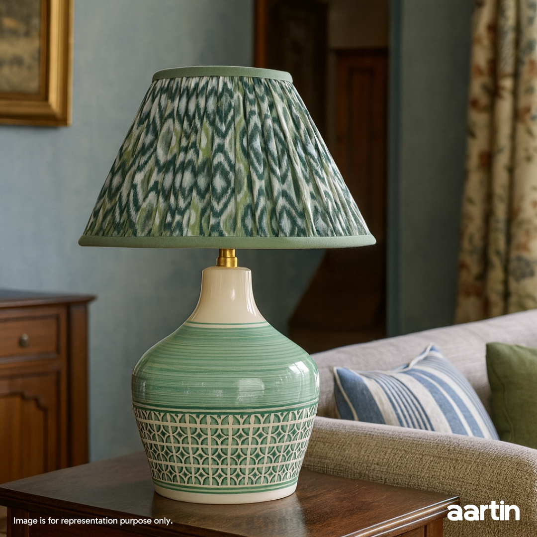 AARTIN EDEN TABLE LAMP IN CERAMIC WITH GLAZED GREEN PATTERN (BASE ONLY)