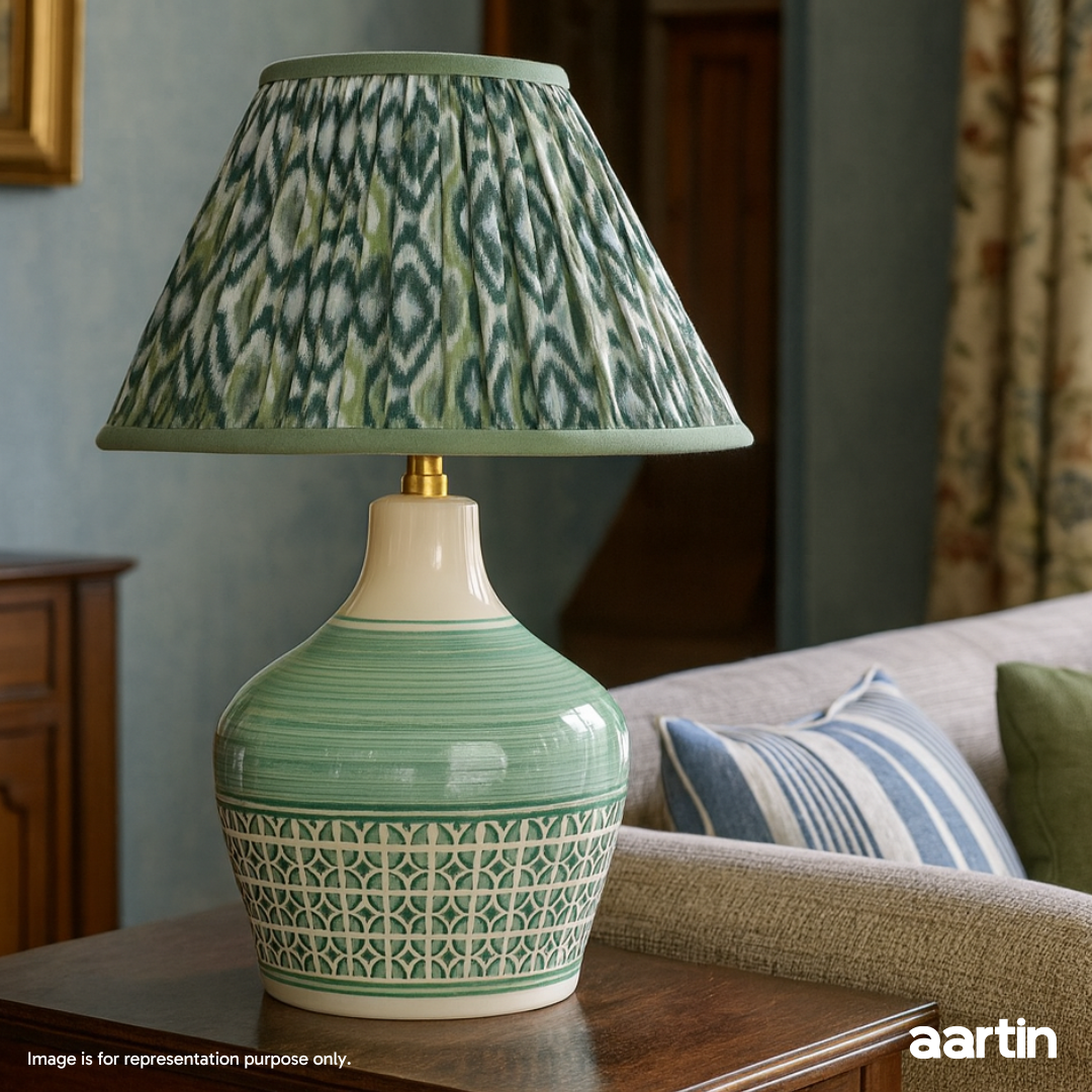 AARTIN EDEN TABLE LAMP IN CERAMIC WITH GLAZED GREEN PATTERN (BASE ONLY)