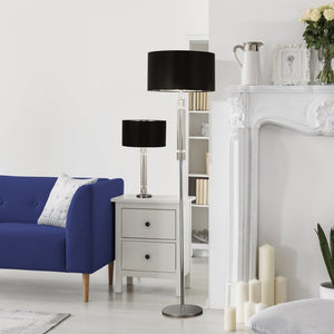 Plaford Table Lamp Chrome/Glass w/ Black Shade Silver Inner - Comet Lighting