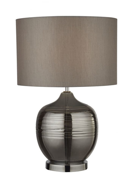 Tableau Smoked Ridged Detail Glass Table Lamp w/ Grey Shade