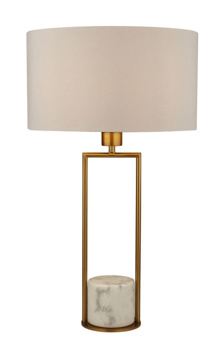 Tableau Gold Table Lamp w/ White Marble Base &  White Drum Shade