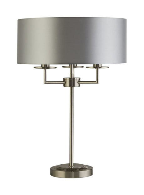Georgeham 3Lt Table Lamp Satin w/ Silver Faux Silk Shade