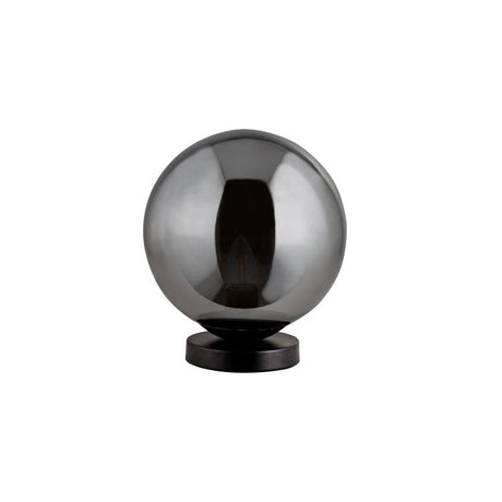 Kenton 1Lt Small Table Lamp Matt Black w/ Smokey Round Glass Shade