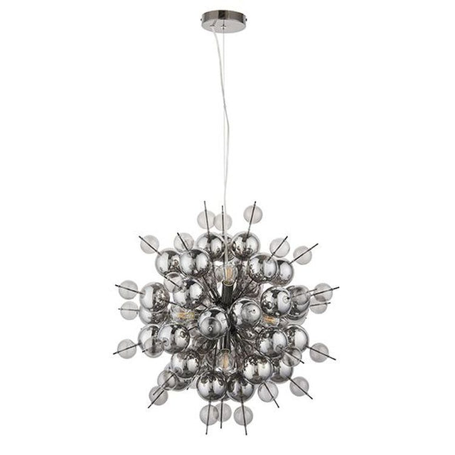 Dee 9Lt Pendant Ceiling Light Black Chrome Plate With Smoked Mirror & Tinted Glass