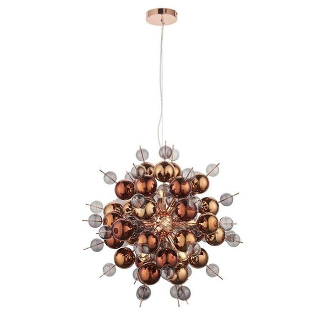 Dee 9Lt Pendant Ceiling Light Copper Plate With Copper Mirror & Tinted Glass