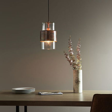 Arun Pendant Ceiling Light Copper Patina Plate & Clear Glass