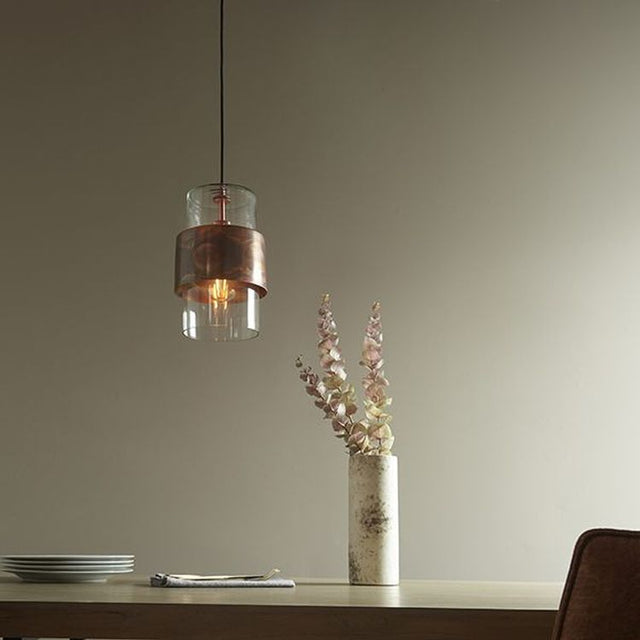 Arun Pendant Ceiling Light Copper Patina Plate & Clear Glass