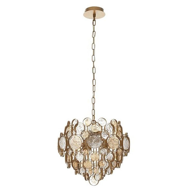 Circus 6Lt Pendant Ceiling Light Antique Gold Paint, Clear & Amber Glass