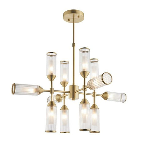 Avon 12Lt Pendant Ceiling Light Satin Brass Plate With Clear & Frosted Glass