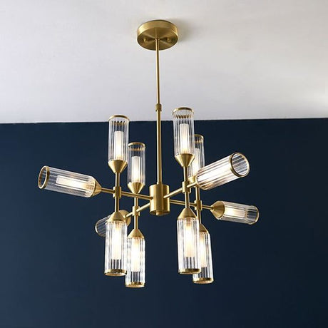 Avon 12Lt Pendant Ceiling Light Satin Brass Plate With Clear & Frosted Glass