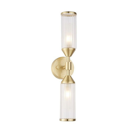 Avon 2Lt Wall Light Satin Brass Plate With Clear & Frosted Glass