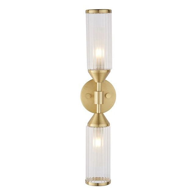 Avon 2Lt Wall Light Satin Brass Plate With Clear & Frosted Glass