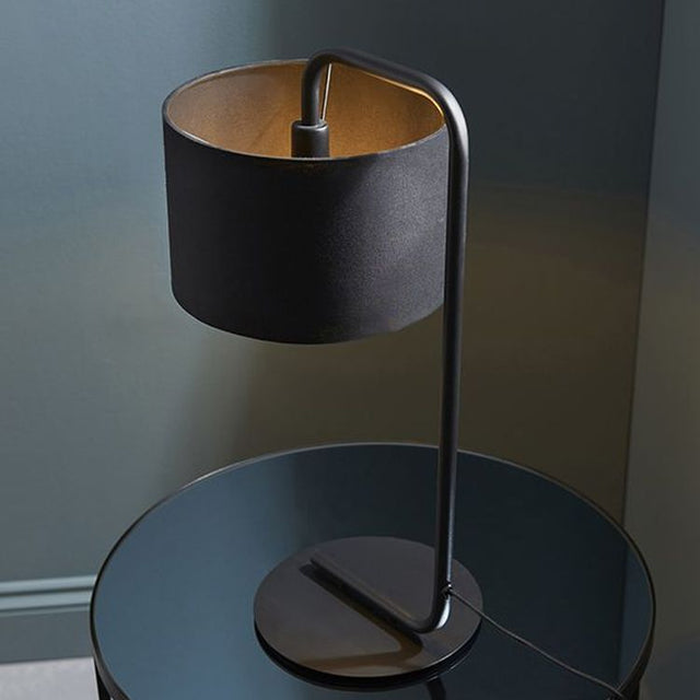 Rhone Table Lamp & Shade Satin Black Paint & Black Fabric
