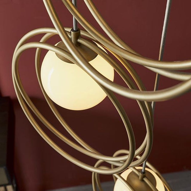 Hoopla 3Lt Pendant Ceiling Light Brushed Gold Paint & Gloss Opal Glass