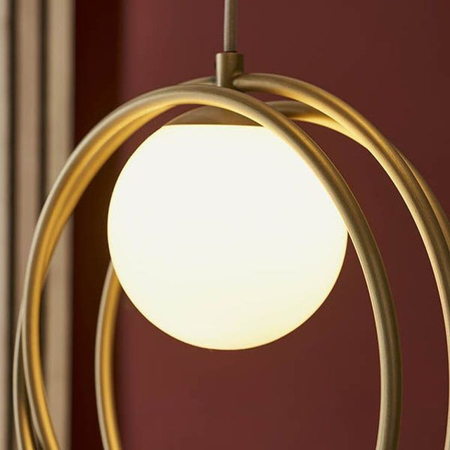 Hoopla 3Lt Pendant Ceiling Light Brushed Gold Paint & Gloss Opal Glass