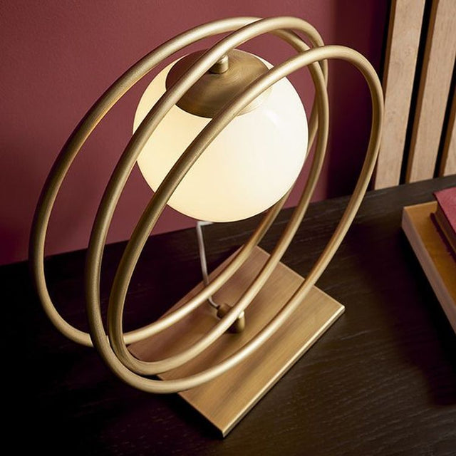 Hoopla Table Lamp Brushed Gold Paint & Gloss Opal Glass