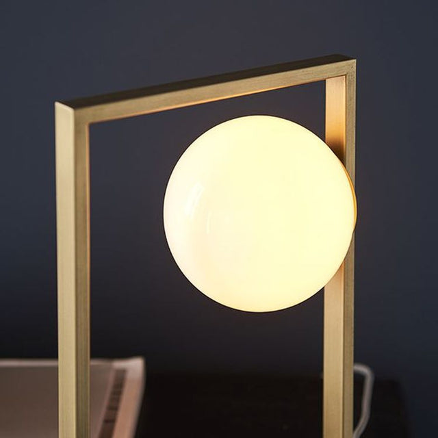 Exe Table Lamp Brushed Gold Finish & Gloss Opal Glass