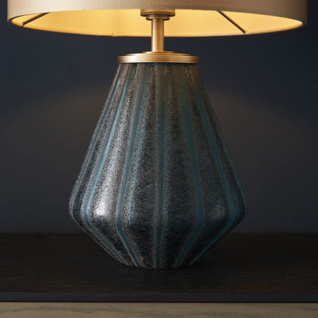 Douro Table Lamp Turquoise Tinted Glass & Gold Satin Fabric
