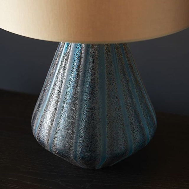Douro Table Lamp Turquoise Tinted Glass & Gold Satin Fabric
