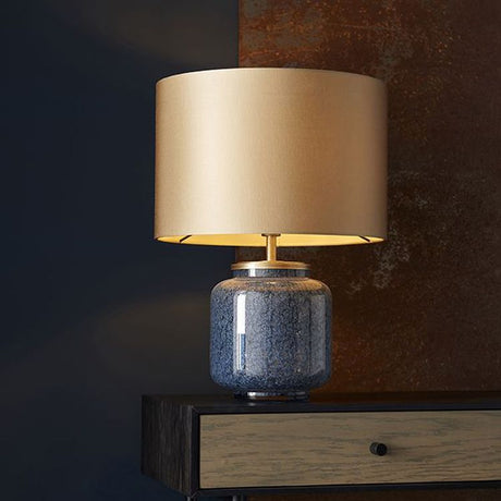 Wye Table Lamp Cobalt Glass & Gold Satin Fabric