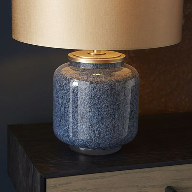 Wye Table Lamp Cobalt Glass & Gold Satin Fabric