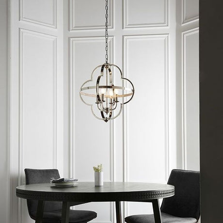 Loire 4Lt Pendant Ceiling Light Bright Nickel Plate & Clear Faceted Acrylic